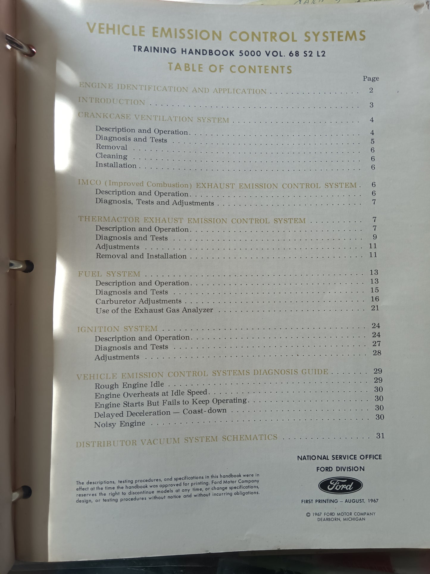 1968 Ford Vehicle Emissions Control System training handbook 5000