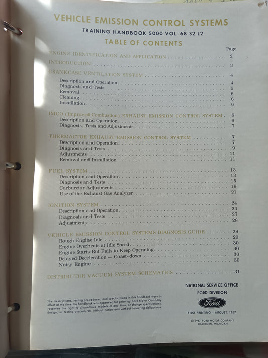 1968 Ford Vehicle Emissions Control System training handbook 5000