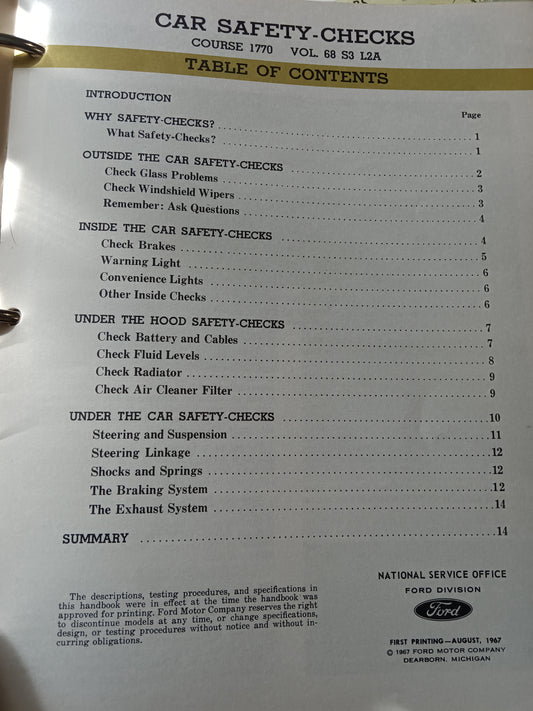 1968 Ford Car Safety Checks ready ref guide 1770
