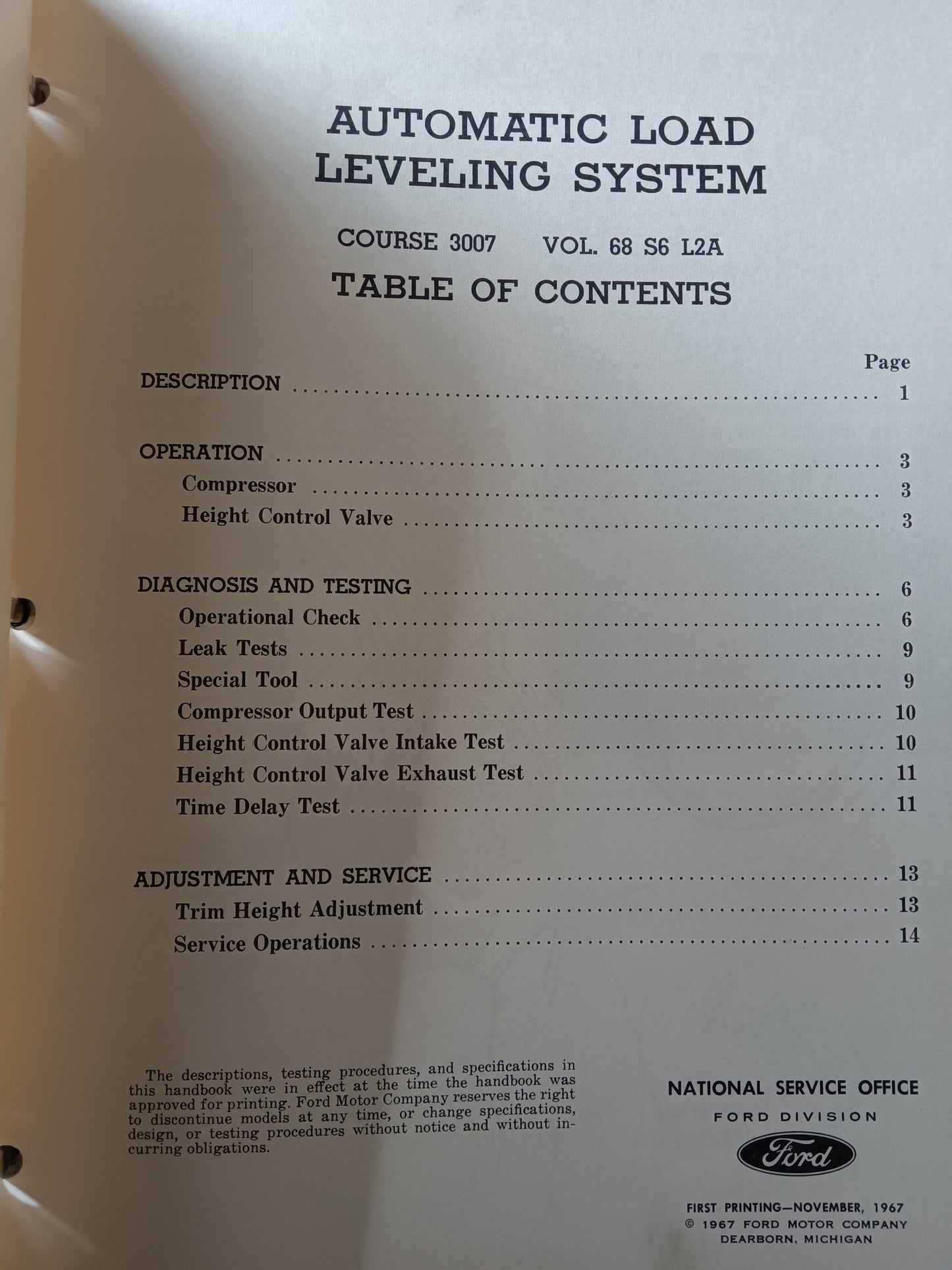 1968 Ford Automatic Load Leveling System Ref guide 3007