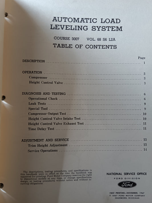 1968 Ford Automatic Load Leveling System Ref guide 3007